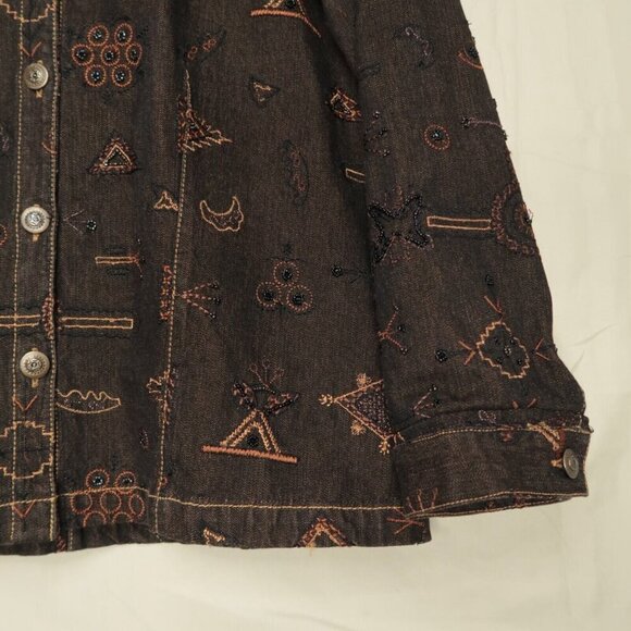 Chico’s Brown Denim Jean Jacket Anniversary Collection Silk Lined Women's Medium - Picture 6 of 13
